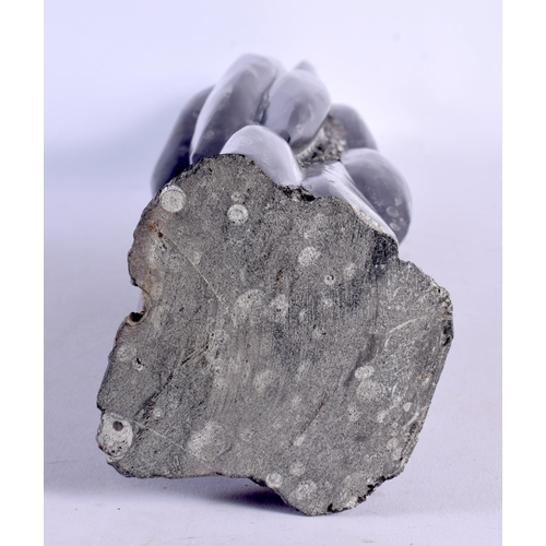 402 - A LARGE STYLISH FOSSILISED STONE SCULPTURE. 54 cm high.