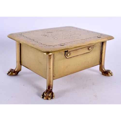 417 - A GEORGE III BRASS ARMORIAL BOX. 11.5 cm x 8.5 cm.