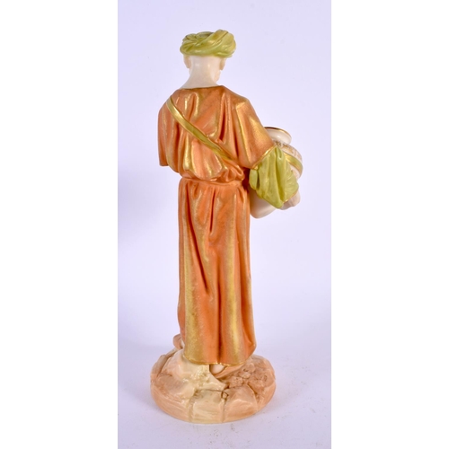 42 - A ROYAL WORCESTER PORCELAIN FIGURE OF AN EASTERN MALE modelled holding a vase. 22 cm high.