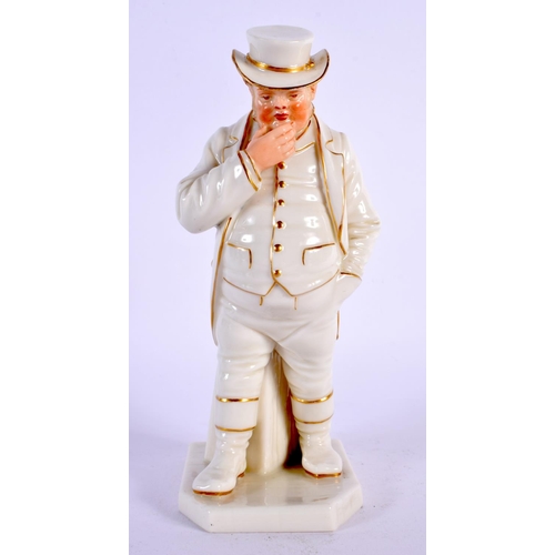 43 - A ROYAL WORCESTER PORCELAIN FIGURE OF A MALE modelled wearing a hat. 18 cm high.