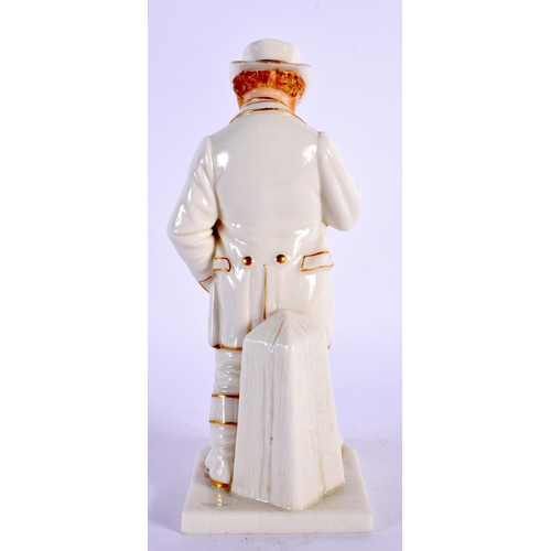 43 - A ROYAL WORCESTER PORCELAIN FIGURE OF A MALE modelled wearing a hat. 18 cm high.