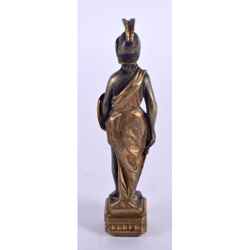 433 - AN 18TH CENTURY ITALIAN GILT BRONZE SEAL formed as a female roman soldier. 9 cm high.