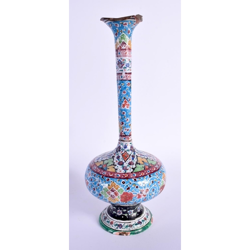 434 - AN ISLAMIC MIDDLE EASTERN ENAMELLED EWER ON STAND with matching goblets. Largest 25 cm high. (7)