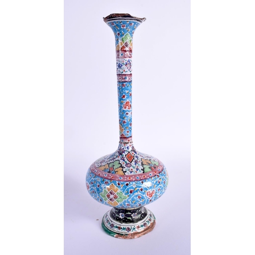 434 - AN ISLAMIC MIDDLE EASTERN ENAMELLED EWER ON STAND with matching goblets. Largest 25 cm high. (7)