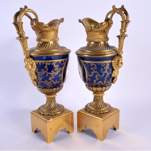 438 - A FINE PAIR OF LATE 18TH CENTURY ENGLISH PORCELAIN AND GILT BRONZE EWERS probably Giles Worcester. 2... 