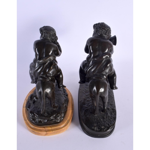 449 - French School (19th Century) Pair, Bronze, Figures on donkeys. 22 cm x 15 cm.