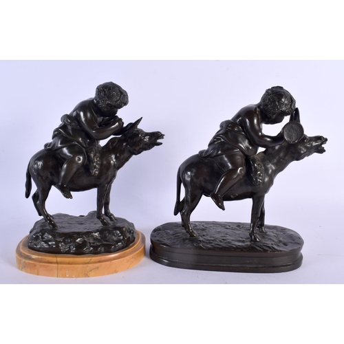 449 - French School (19th Century) Pair, Bronze, Figures on donkeys. 22 cm x 15 cm.