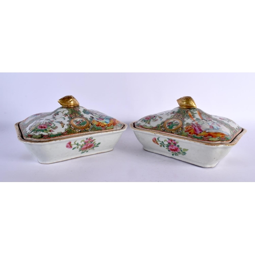 452 - A PAIR OF 19TH CENTURY CHINESE CANTON FAMILLE ROSE TUREENS AND COVERS Qing. 22 cm x 20 cm.