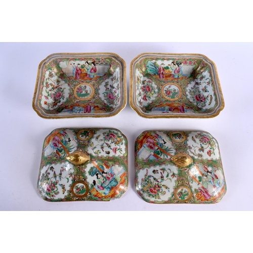 452 - A PAIR OF 19TH CENTURY CHINESE CANTON FAMILLE ROSE TUREENS AND COVERS Qing. 22 cm x 20 cm.