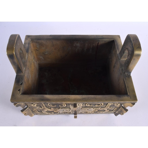 453 - A LARGE 19TH CENTURY CHINESE TWIN HANDLED BRONZE CENSER Qing. 28 cm x 22 cm.