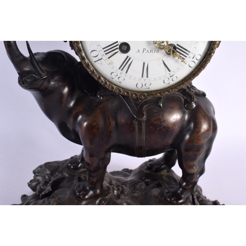 455 - A LARGE 19TH CENTURY FRENCH BRONZE ELEPHANT CLOCK modelled with a leaping putti. 38 cm x 20 cm.