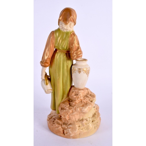 45 - A ROYAL WORCESTER PORCELAIN FIGURE OF A FEMALE modelled beside a vase. 18 cm high.