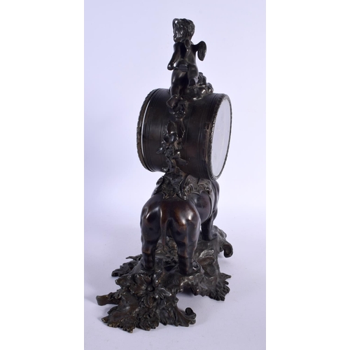 455 - A LARGE 19TH CENTURY FRENCH BRONZE ELEPHANT CLOCK modelled with a leaping putti. 38 cm x 20 cm.