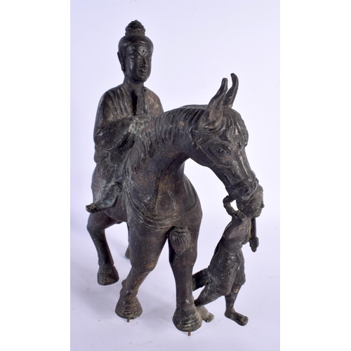 458 - A LARGE 19TH CENTURY CHINESE BRONZE FIGURE OF A HORSE modelled with attendants. 32 cm x 22 cm.