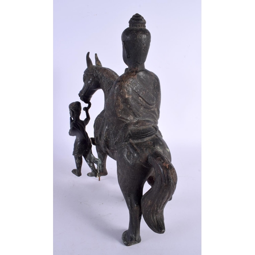 458 - A LARGE 19TH CENTURY CHINESE BRONZE FIGURE OF A HORSE modelled with attendants. 32 cm x 22 cm.