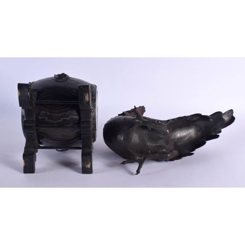 459 - A LARGE 19TH CENTURY JAPANESE MEIJI PERIOD BRONZE OKIMONO modelled as a cock upon a barrel. 37 cm x ... 