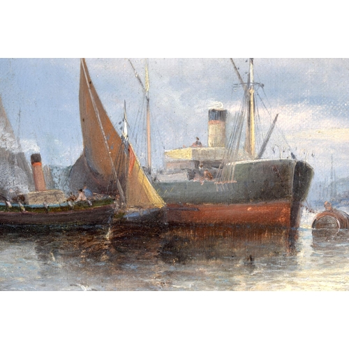 465 - English School (19th Century) Oil on canvas, Boats at sea. 50 cm x 42 cm.