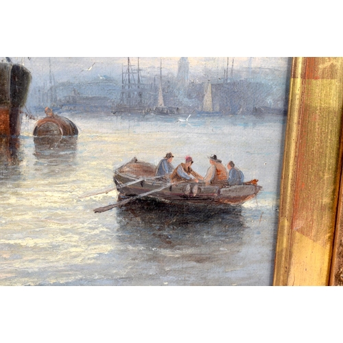 465 - English School (19th Century) Oil on canvas, Boats at sea. 50 cm x 42 cm.