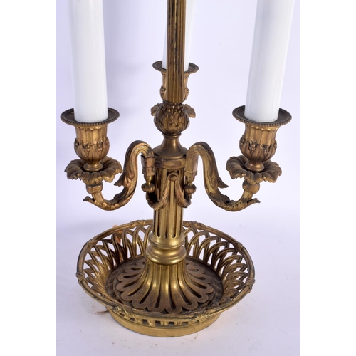 466 - A LARGE MID 19TH CENTURY FRENCH GILT BRONZE CANDLESTICK LAMP with acanthus capped base. 68 cm x 14 c... 