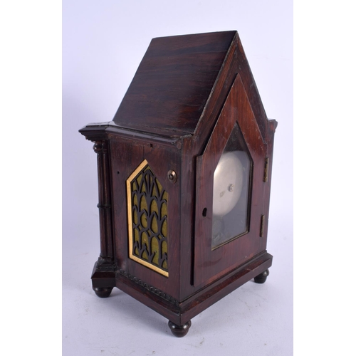 467 - A FINE VICTORIAN GOTHIC REVIVAL ROSEWOOD MANTEL CLOCK of elegant form. 24 cm x 12 cm.