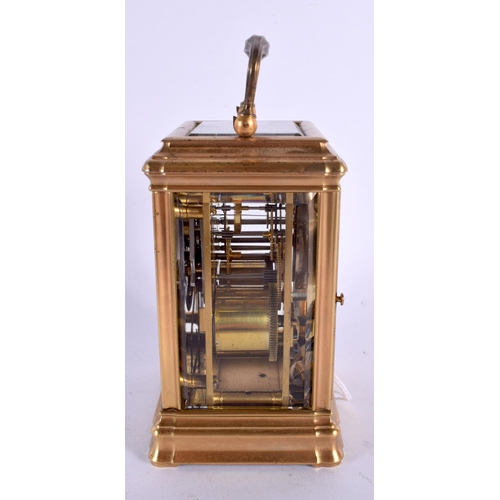 468 - A LOVELY ANTIQUE FRENCH REPEATING PETIT SONNERIE CARRIAGE CLOCK. 16 cm high inc handle.