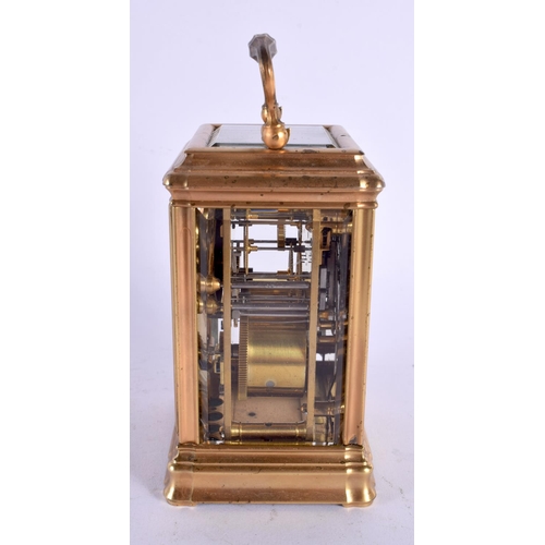 468 - A LOVELY ANTIQUE FRENCH REPEATING PETIT SONNERIE CARRIAGE CLOCK. 16 cm high inc handle.