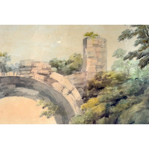 479 - European School (19th Century) Watercolour, Bridge and river. 85 cm x 65 cm.