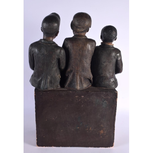 480 - A LARGE 19TH CENTURY AUSTRIAN COLD PAINTED TERRACOTTA GROUP modelled as three young boys. 55 cm x 35... 