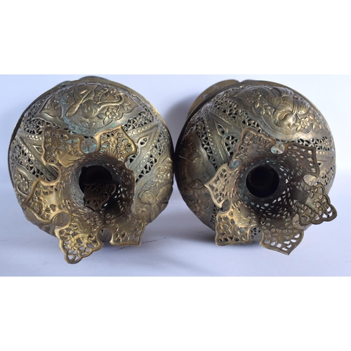 485 - A LARGE PAIR OF 19TH CENTURY MIDDLE EASTERN ISLAMIC VASES AND COVERS decorated with Kufic scripture.... 