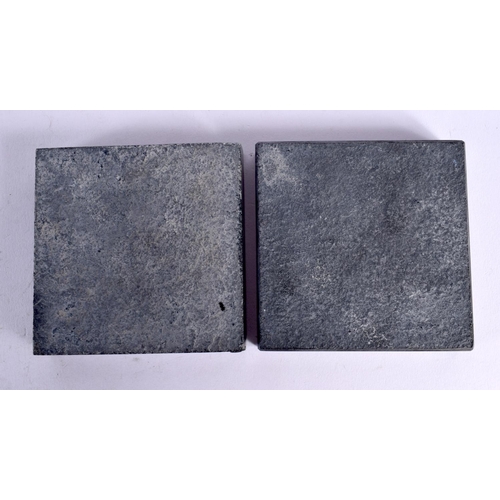 490 - A PAIR OF CONTINENTAL MARBLE INLAID PLAQUES. 11 cm square.