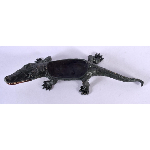 492 - A CONTEMPORARY COLD PAINTED BRONZE CROCODILE. 22 cm long.