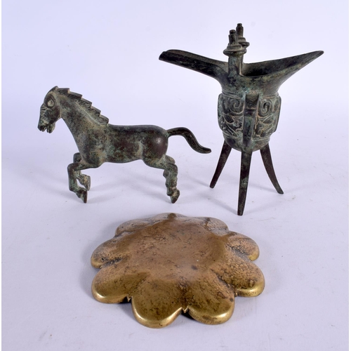 497 - THREE CHINESE BRONZES. (3)