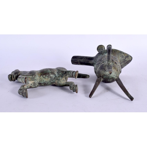 497 - THREE CHINESE BRONZES. (3)