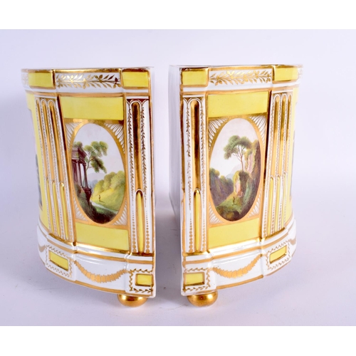 49 - A RARE LARGE PAIR OF 18TH/19TH CENTURY ENGLISH PORCELAIN FLOWER POTS painted with a North East View ... 