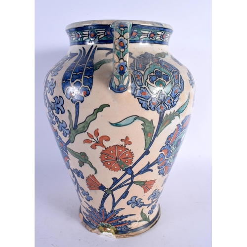 510 - A LARGE EARLY 20TH CENTURY MIDDLE EASTERN JERUSALEM VASE painted in the Iznik style. 32 cm x 20 cm.