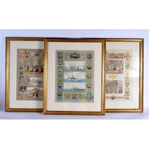 519 - A SET OF NINE 19TH CENTURY LITHOGRAPHIC BRITISH PRINTS depicting assorted scenes. 52 cm x 40 cm. (9)