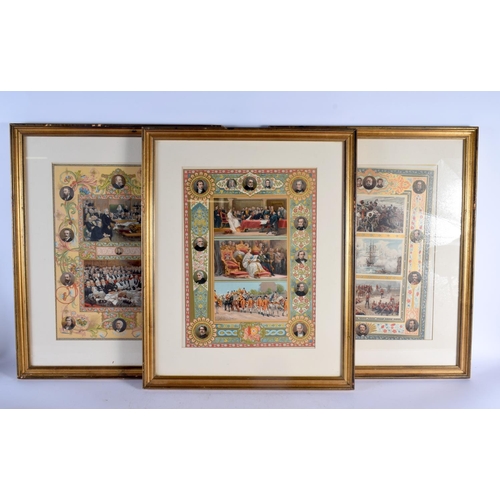 519 - A SET OF NINE 19TH CENTURY LITHOGRAPHIC BRITISH PRINTS depicting assorted scenes. 52 cm x 40 cm. (9)