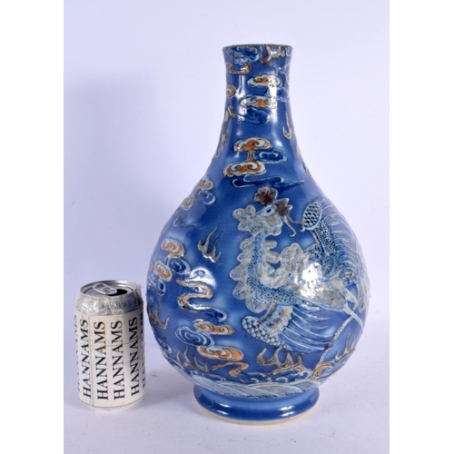 529 - AN 18TH/19TH CENTURY CHINESE BLUE GLAZED PORCELAIN VASE Qianlong/Jiaqing. 34 cm x 16 cm.