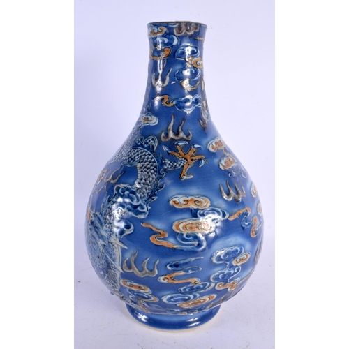 529 - AN 18TH/19TH CENTURY CHINESE BLUE GLAZED PORCELAIN VASE Qianlong/Jiaqing. 34 cm x 16 cm.