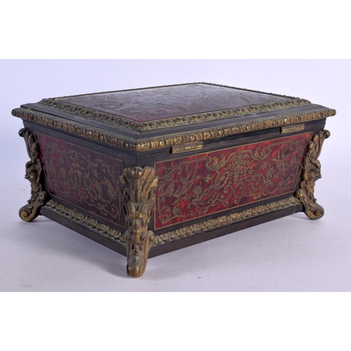 533 - A GOOD 19TH CENTURY FRENCH BOULLE BRONZE MOUNTED CASKET decorated with birds and foliage. 30 cm x 20... 