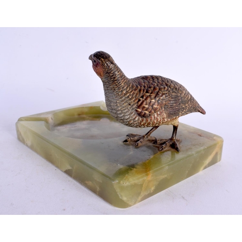 535 - A 19TH CENTURY AUSTRIAN COLD PAINTED BRONZE AND ONYX ASKTRAY modelled with a game bird. 18 cm x 10 c... 