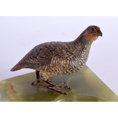 535 - A 19TH CENTURY AUSTRIAN COLD PAINTED BRONZE AND ONYX ASKTRAY modelled with a game bird. 18 cm x 10 c... 