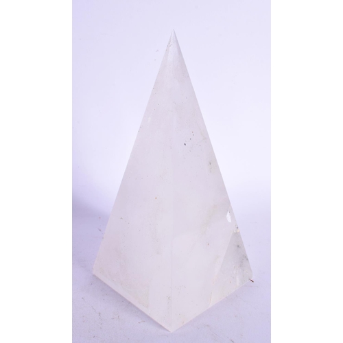 536 - A CONTEMPORARY CARVED ROCK CRYSTAL OBELISK. 20 cm high.