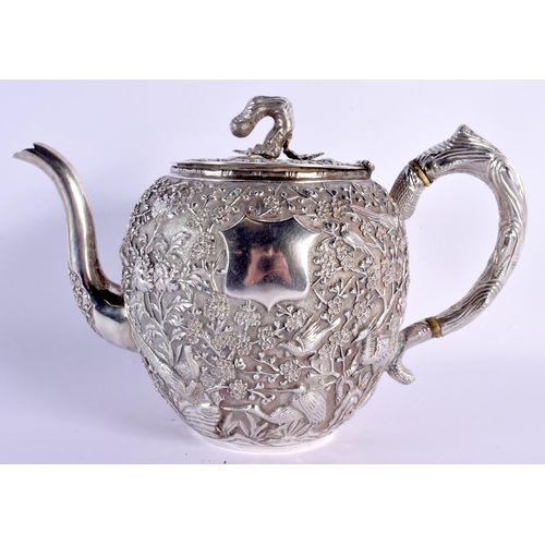 542 - AN EXCEPTIONAL 19TH CENTURY CHINESE EXPORT SILVER TEAPOT by Wang Hing, with unusual Wang Hing mark, ... 