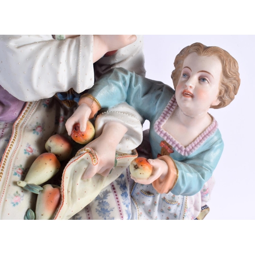 55 - A HUGE PAIR OF 19TH CENTURY FRENCH BISQUE PORCELAIN FIGURES modelled with children. 46 cm x 14 cm.