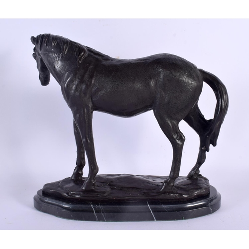 573 - A CONTEMPORARY BRONZE FIGURE OF A HORSE. 24 cm x 22 cm.