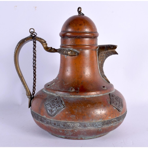 578 - AN ANTIQUE MIDDLE EASTERN MIXED METAL COFFEE POT. 18 cm x 14 cm.