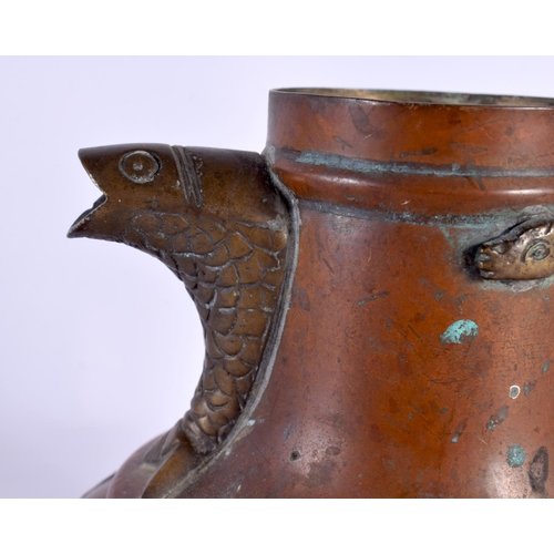 578 - AN ANTIQUE MIDDLE EASTERN MIXED METAL COFFEE POT. 18 cm x 14 cm.