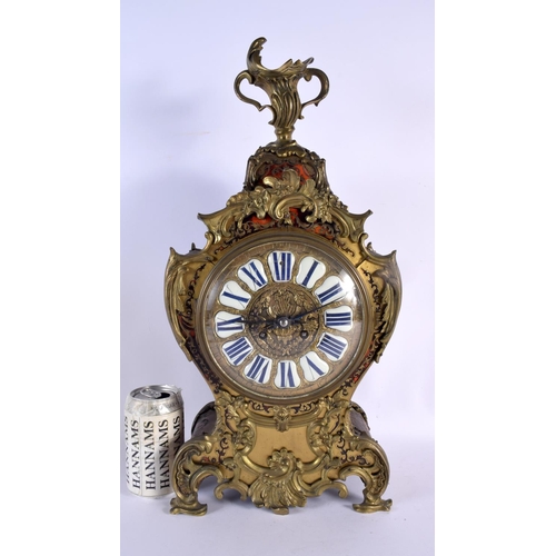 588 - A 19TH CENTURY FRENCH BRONZE MOUNTED BOULLE TORTOISESHELL CLOCK with floral overlaid vines. 50 cm x ... 