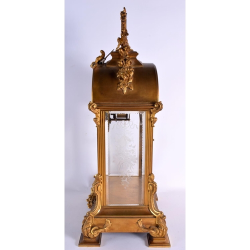 600 - A FINE LATE 19TH CENTURY FRENCH ORMOLU AND SEVRES PORCELAIN MANTEL CLOCK inset with engraved crystal... 